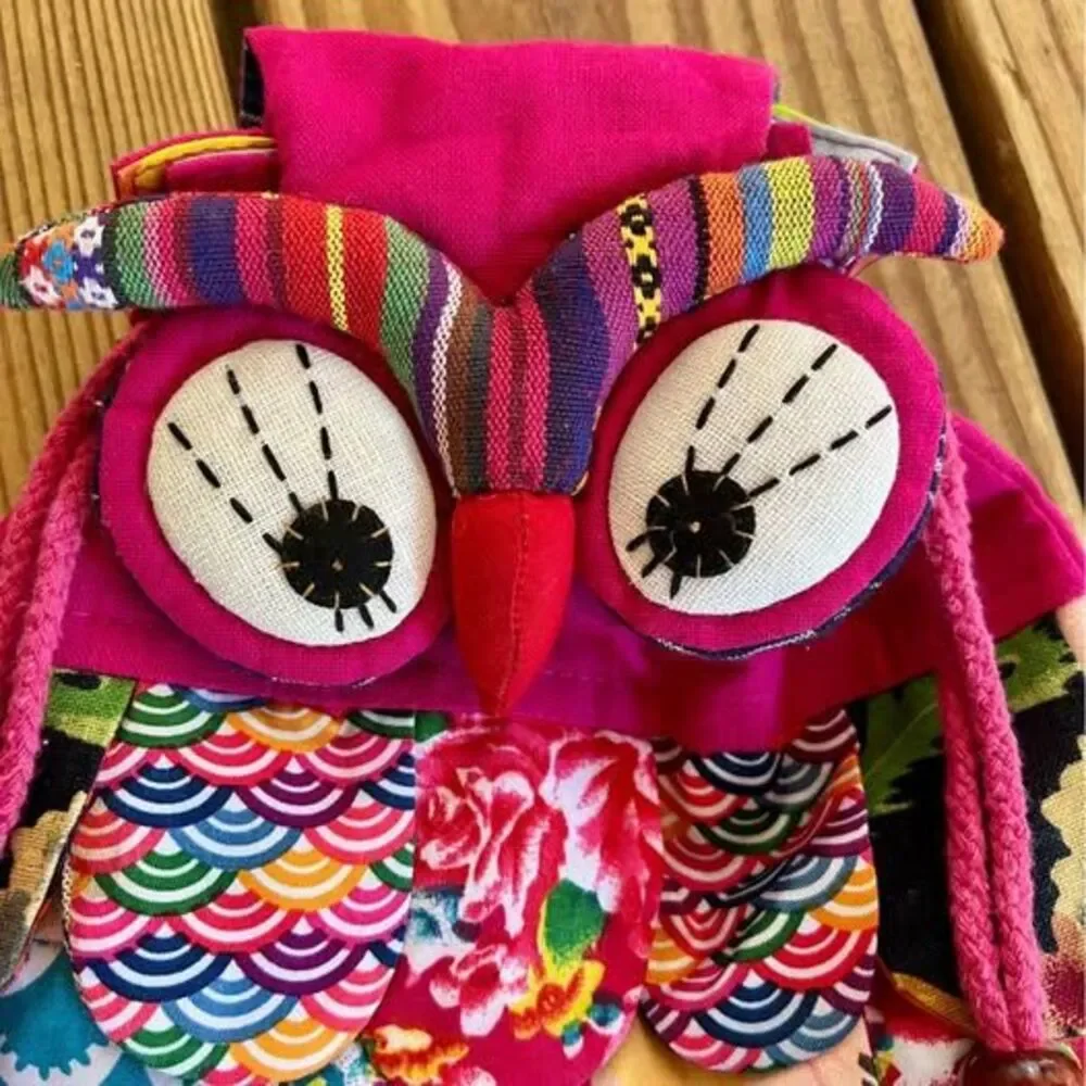 Toddler Girl’s Pink Owl Backpack Patchwork Colorful 13